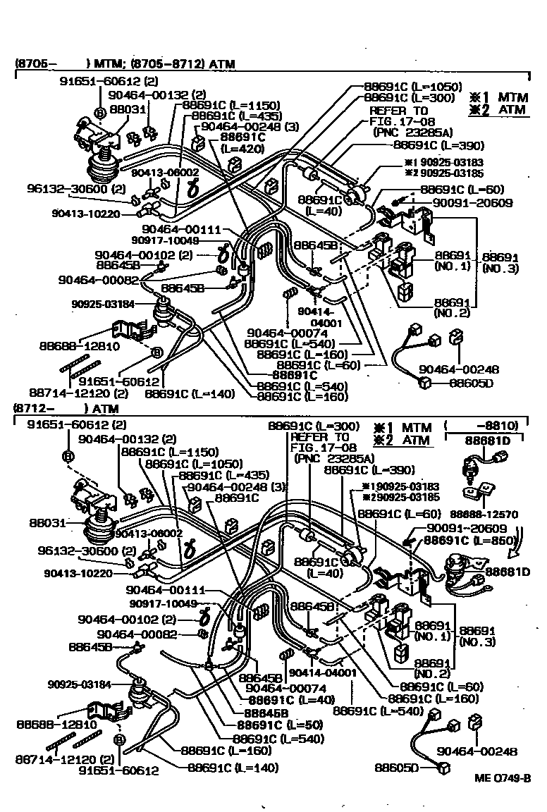 Toyota COROLLA 暖风和空调系统 - 真空管 EPC diagram — MEQ749B