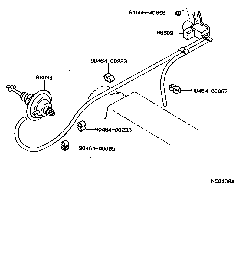 Toyota COROLLA 暖风和空调系统 - 真空管 EPC diagram — NE0139A
