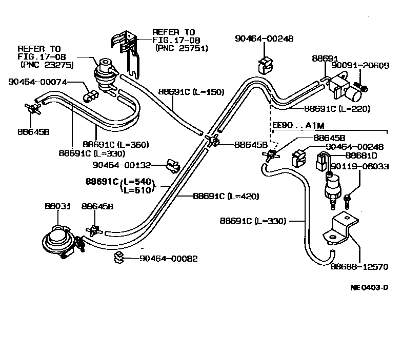 Toyota COROLLA 暖风和空调系统 - 真空管 EPC diagram — NE0403D