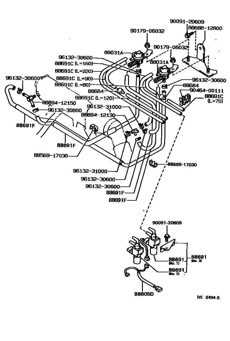 Toyota COROLLA 暖风和空调系统 - 真空管 EPC diagram — NE0404B