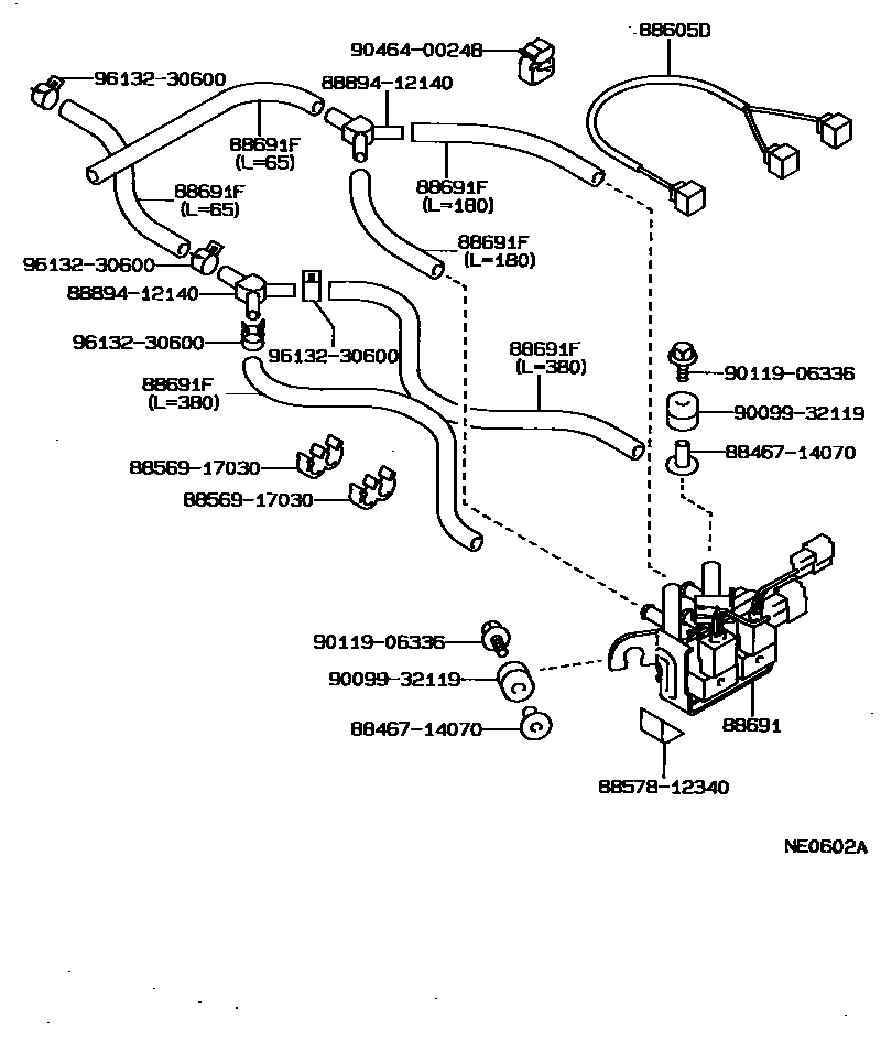 Toyota COROLLA 暖风和空调系统 - 真空管 EPC diagram — NE0602A