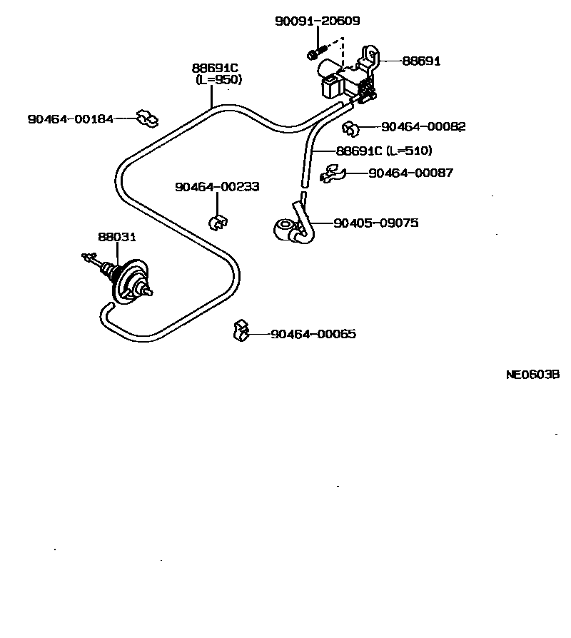 Toyota COROLLA 暖风和空调系统 - 真空管 EPC diagram — NE0603B