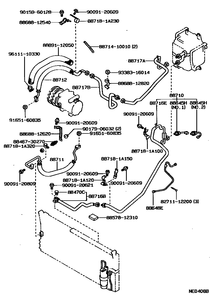 Toyota COROLLA Heating & Air Conditioning - Cooler Piping EPC diagram — NE0408B