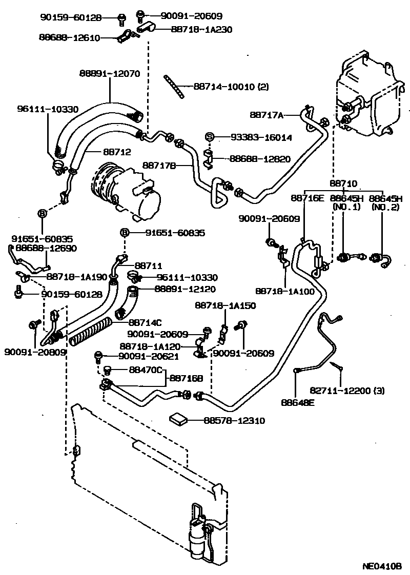 Toyota COROLLA Heating & Air Conditioning - Cooler Piping EPC diagram — NE0410B