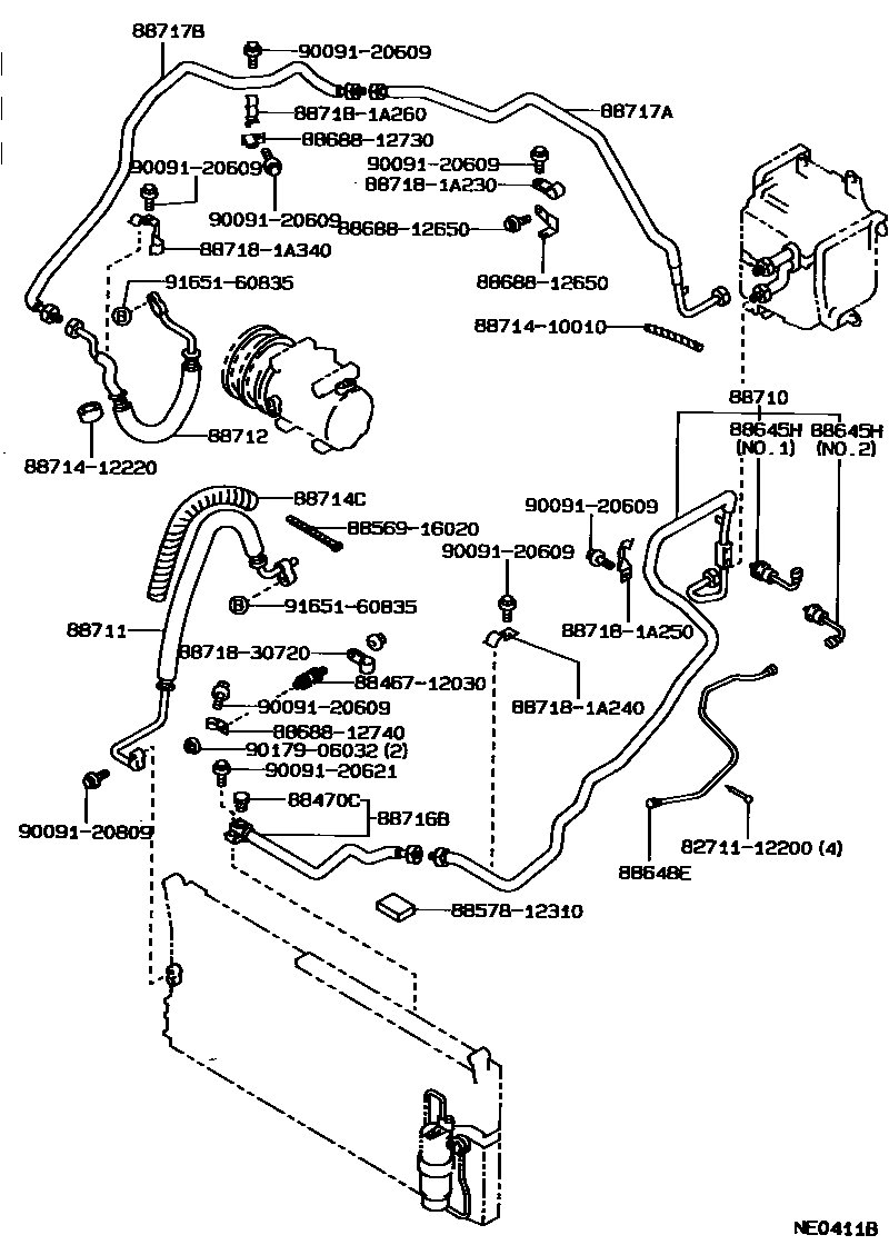 Toyota COROLLA Heating & Air Conditioning - Cooler Piping EPC diagram — NE0411B