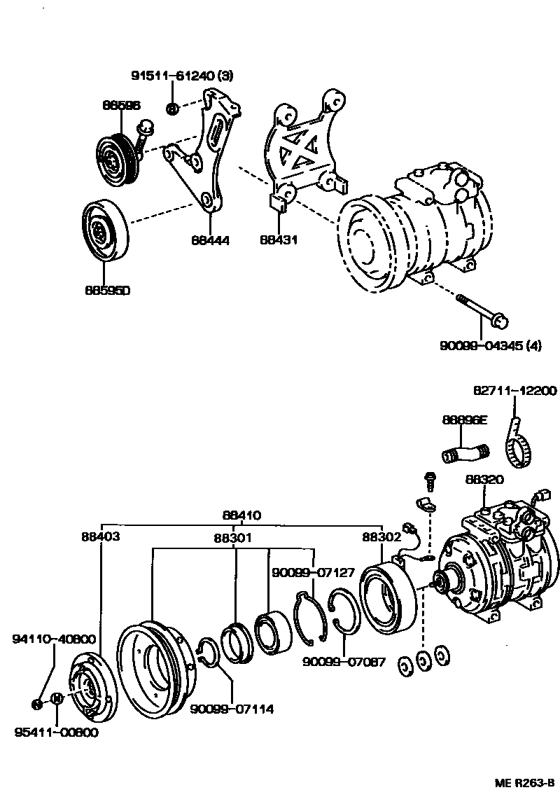 Toyota COROLLA Heating & Air Conditioning - Compressor EPC diagram — MER263B