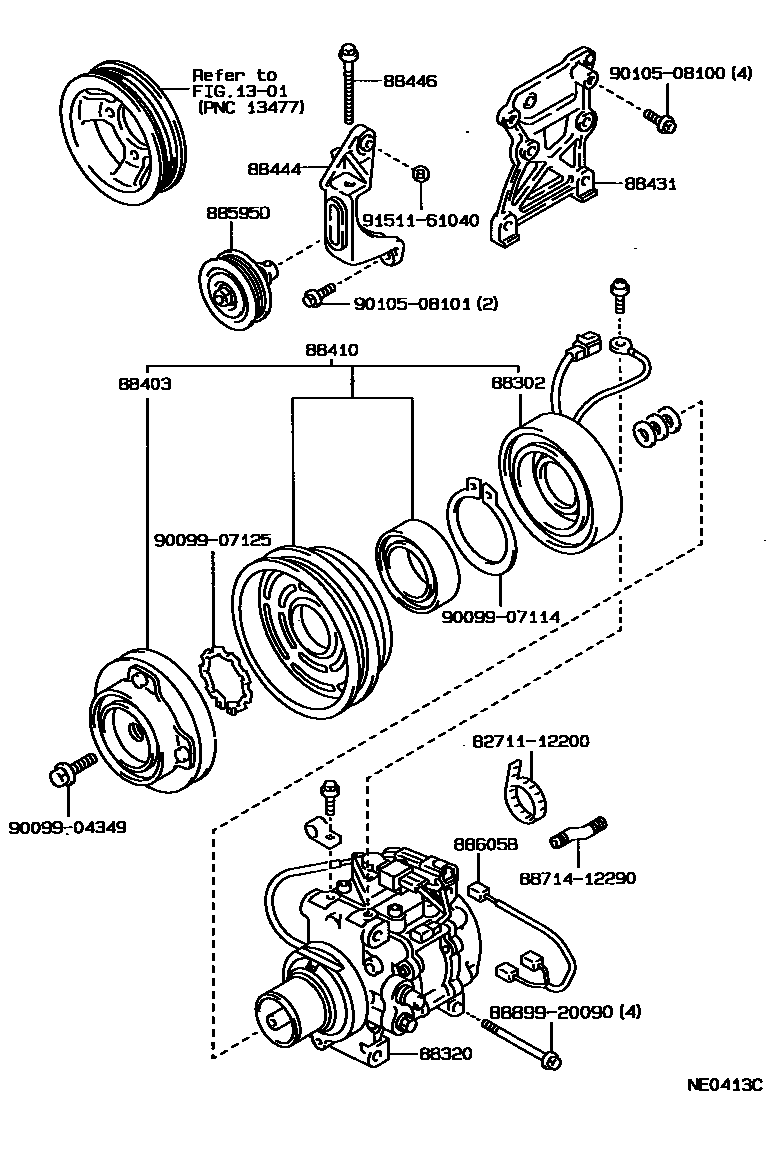 Toyota COROLLA Heating & Air Conditioning - Compressor EPC diagram — NE0413C