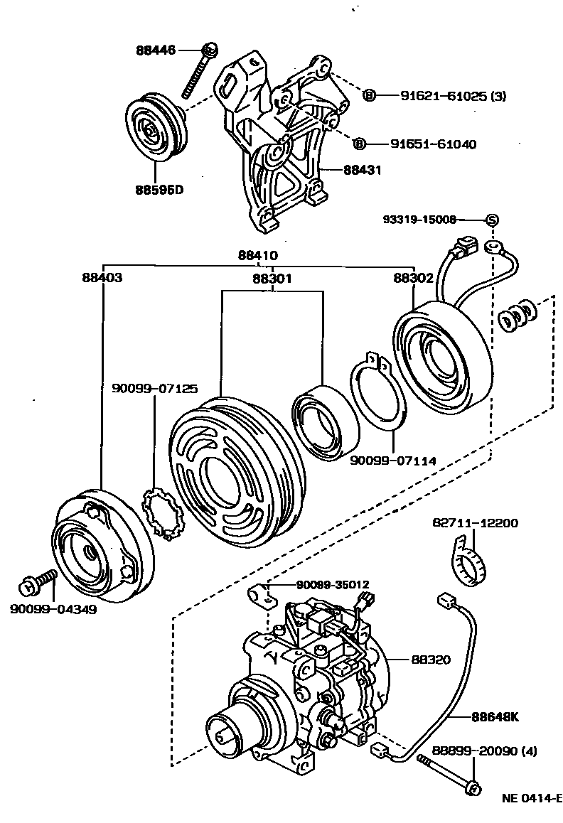Toyota COROLLA Heating & Air Conditioning - Compressor EPC diagram — NE0414E