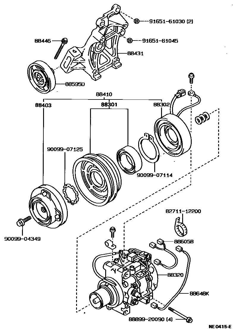 Toyota COROLLA Heating & Air Conditioning - Compressor EPC diagram — NE0415E
