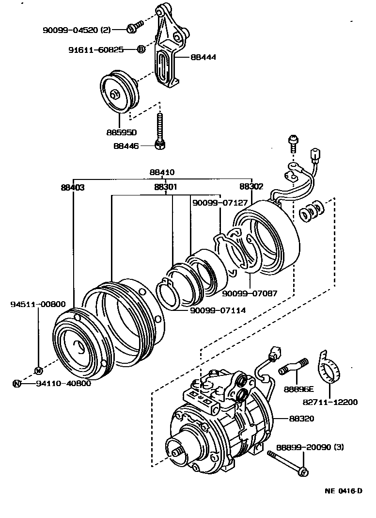 Toyota COROLLA Heating & Air Conditioning - Compressor EPC diagram — NE0416D