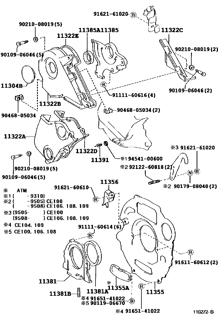 Toyota COROLLA Timing Gear Cover & Rear End Plate EPC diagram — 110272B