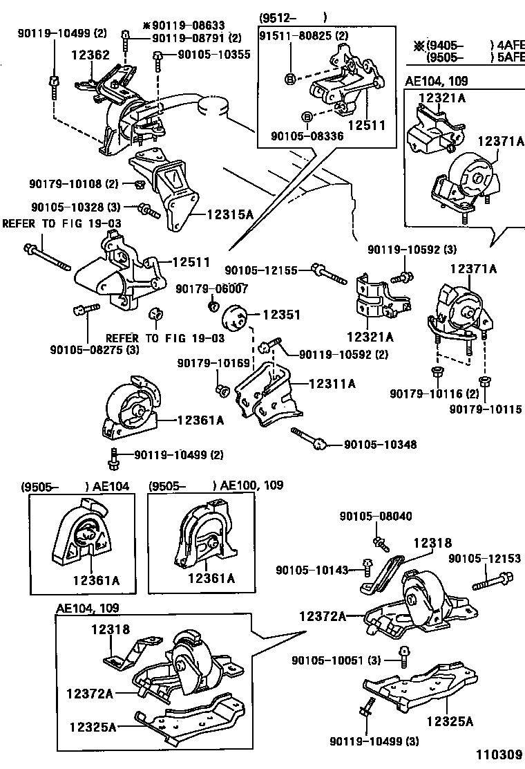 Toyota COROLLA Engine Mounting EPC diagram — 110309