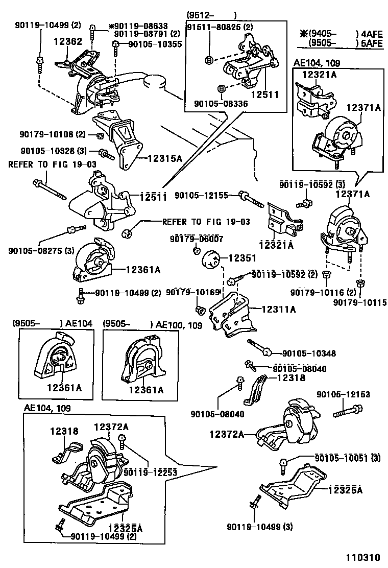 Toyota COROLLA Engine Mounting EPC diagram — 110310