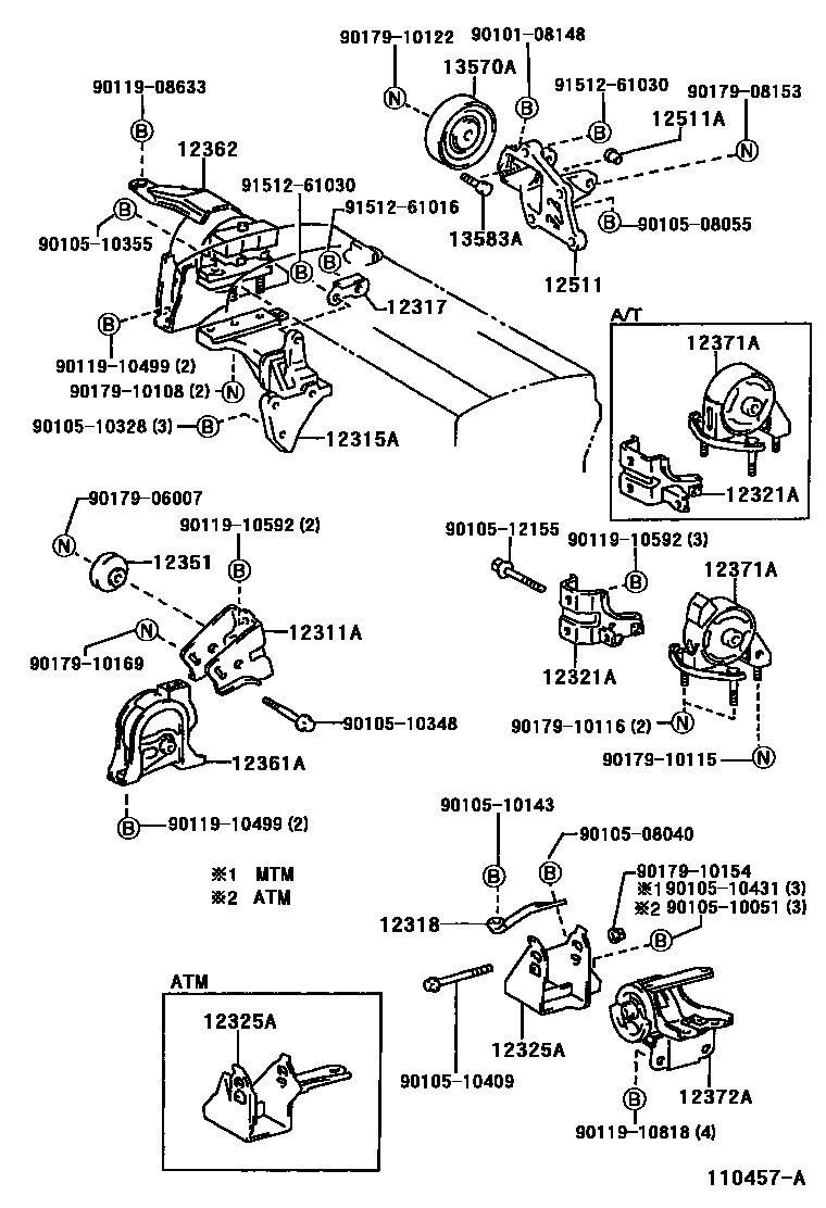 Toyota COROLLA Engine Mounting EPC diagram — 110457A