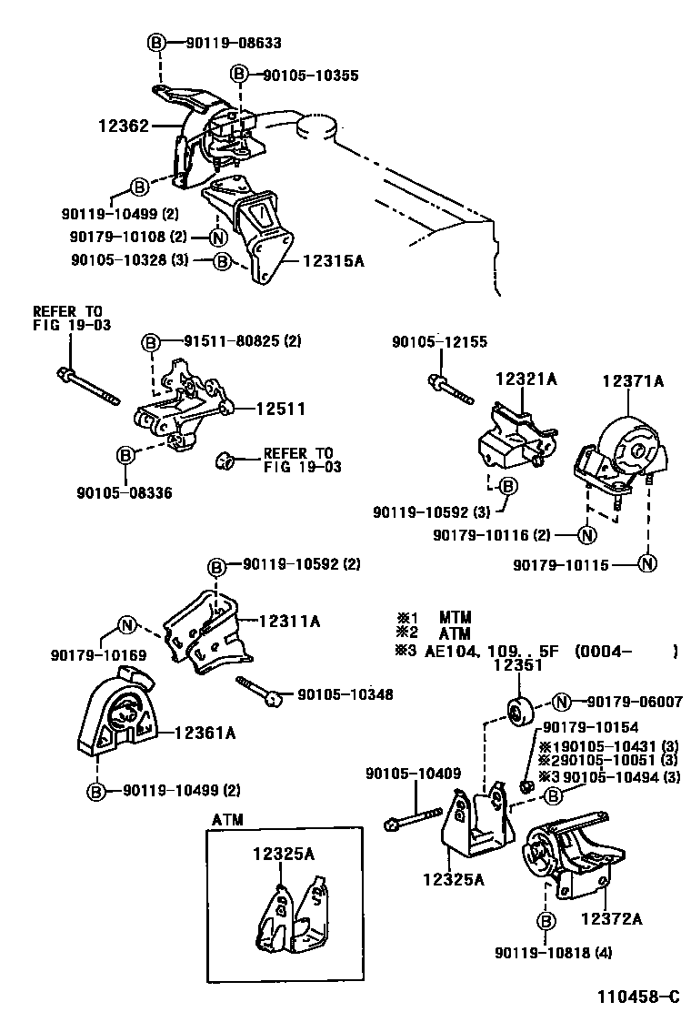 Toyota COROLLA Engine Mounting EPC diagram — 110458C
