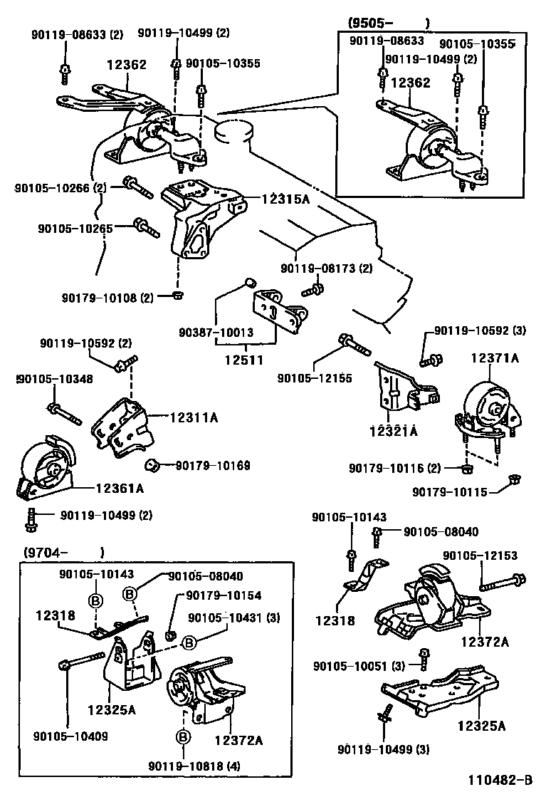 Toyota COROLLA Engine Mounting EPC diagram — 110482B