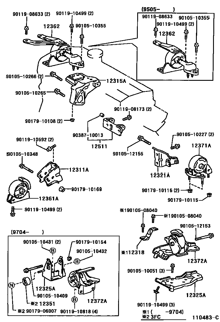 Toyota COROLLA Engine Mounting EPC diagram — 110483C