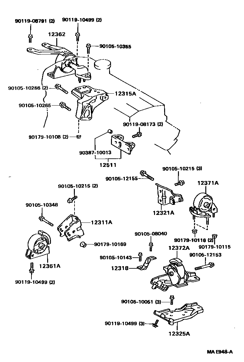 Toyota COROLLA Engine Mounting EPC diagram — MAE948A