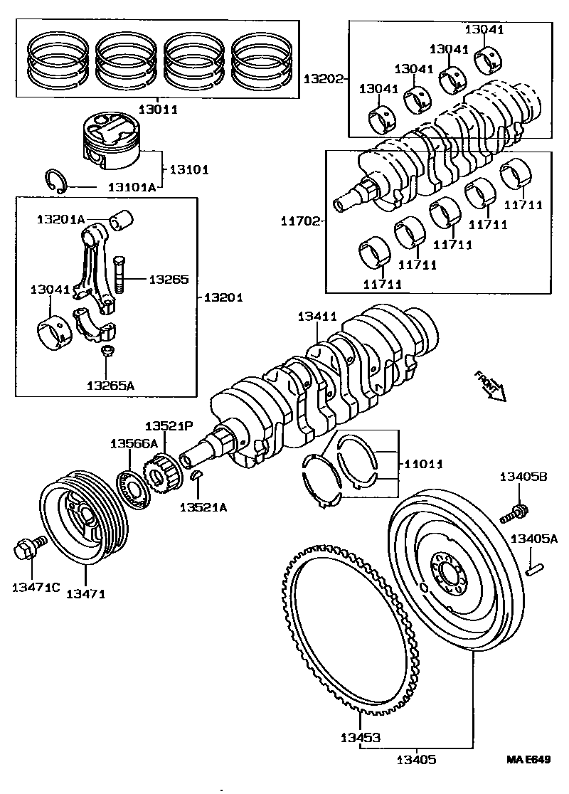 Toyota COROLLA Crankshaft & Piston EPC diagram — MAE649