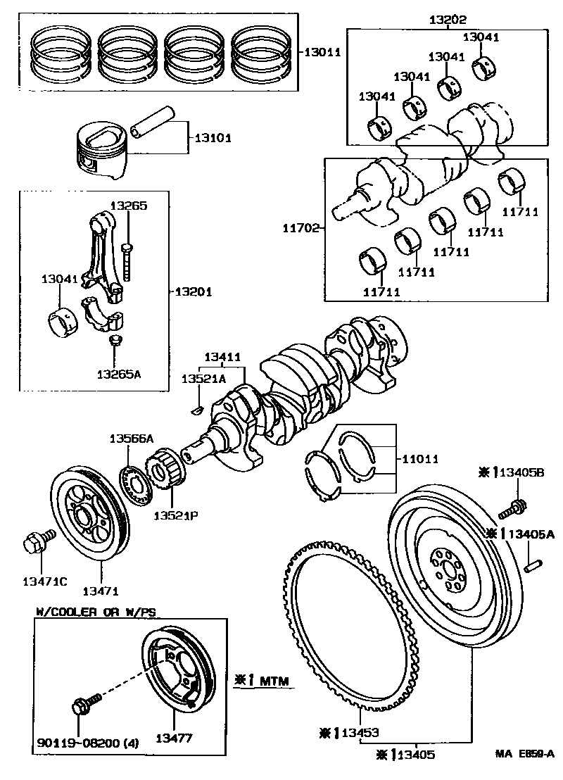Toyota COROLLA Crankshaft & Piston EPC diagram — MAE859A