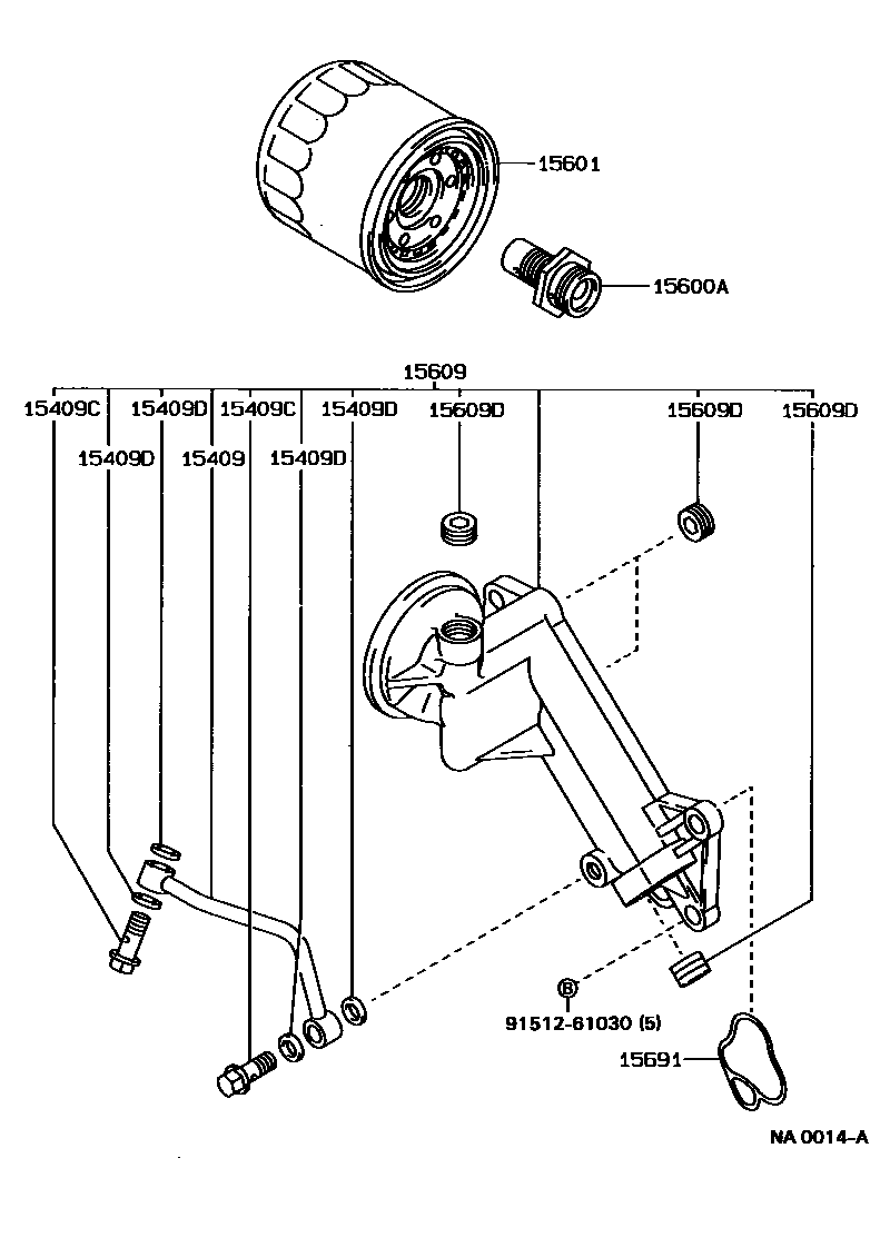Toyota COROLLA Oil Filter EPC diagram — NA0014A