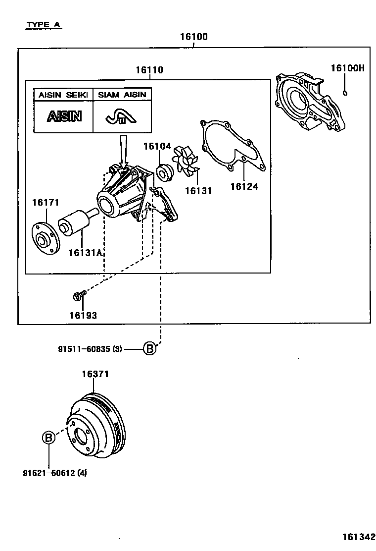 Toyota COROLLA Water Pump EPC diagram — 161342