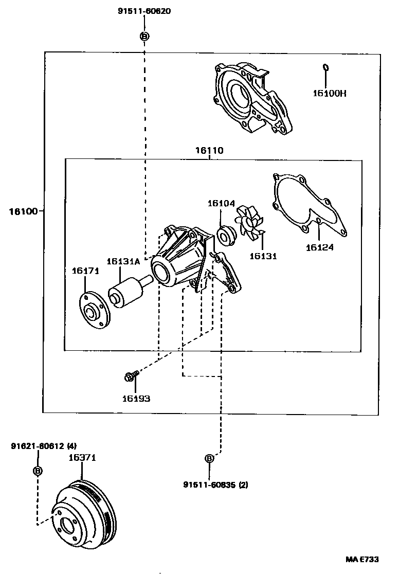Toyota COROLLA Water Pump EPC diagram — MAE733