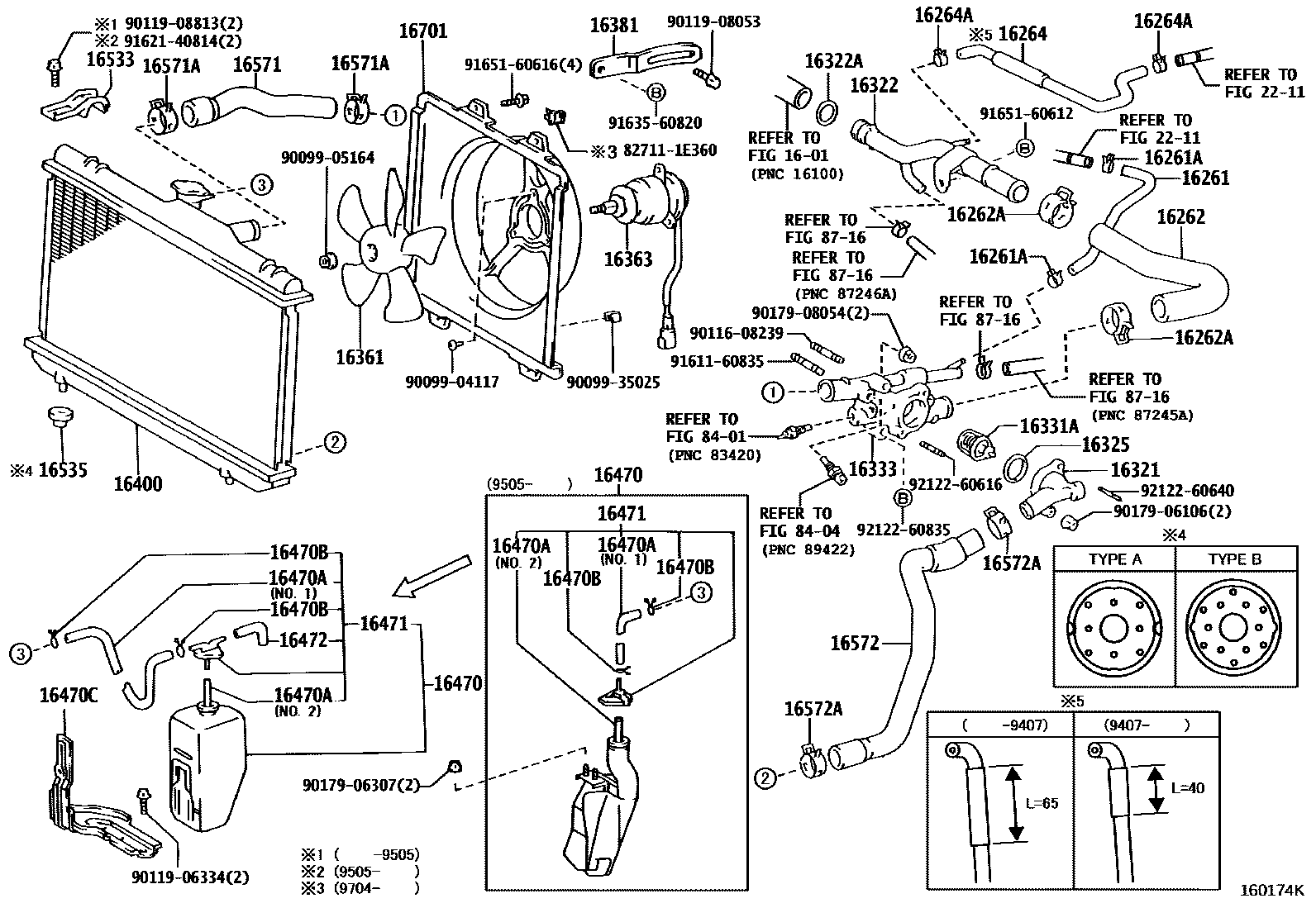 Toyota COROLLA RADIATOR & WATER OUTLET EPC diagram — 160174K
