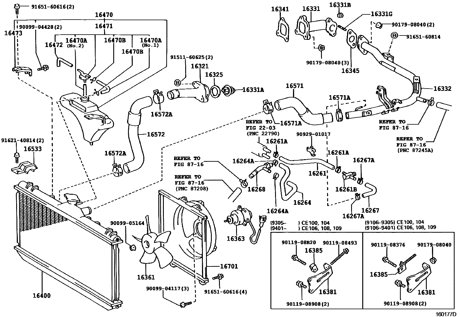 Toyota COROLLA RADIATOR & WATER OUTLET EPC diagram — 160177D