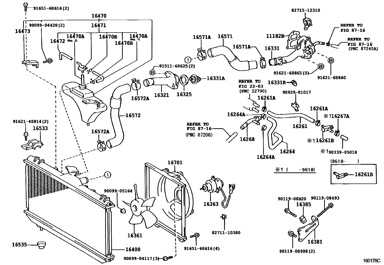 Toyota COROLLA RADIATOR & WATER OUTLET EPC diagram — 160178C