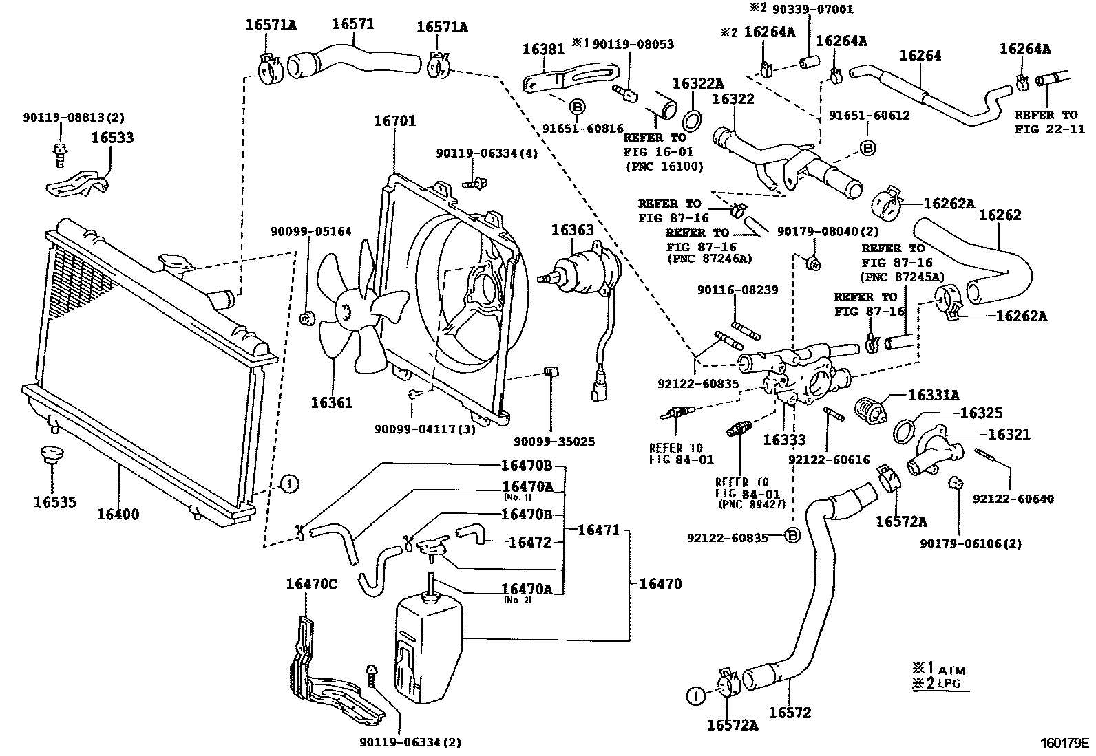 Toyota COROLLA RADIATOR & WATER OUTLET EPC diagram — 160179E