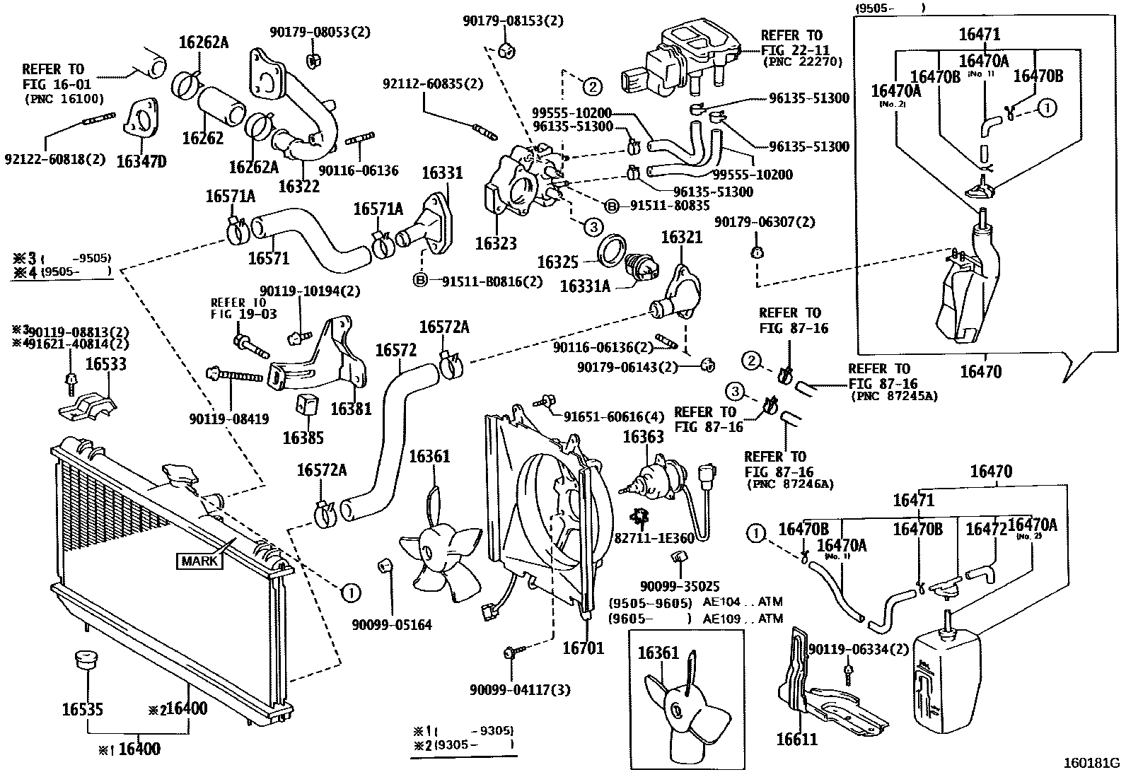 Toyota COROLLA RADIATOR & WATER OUTLET EPC diagram — 160181G