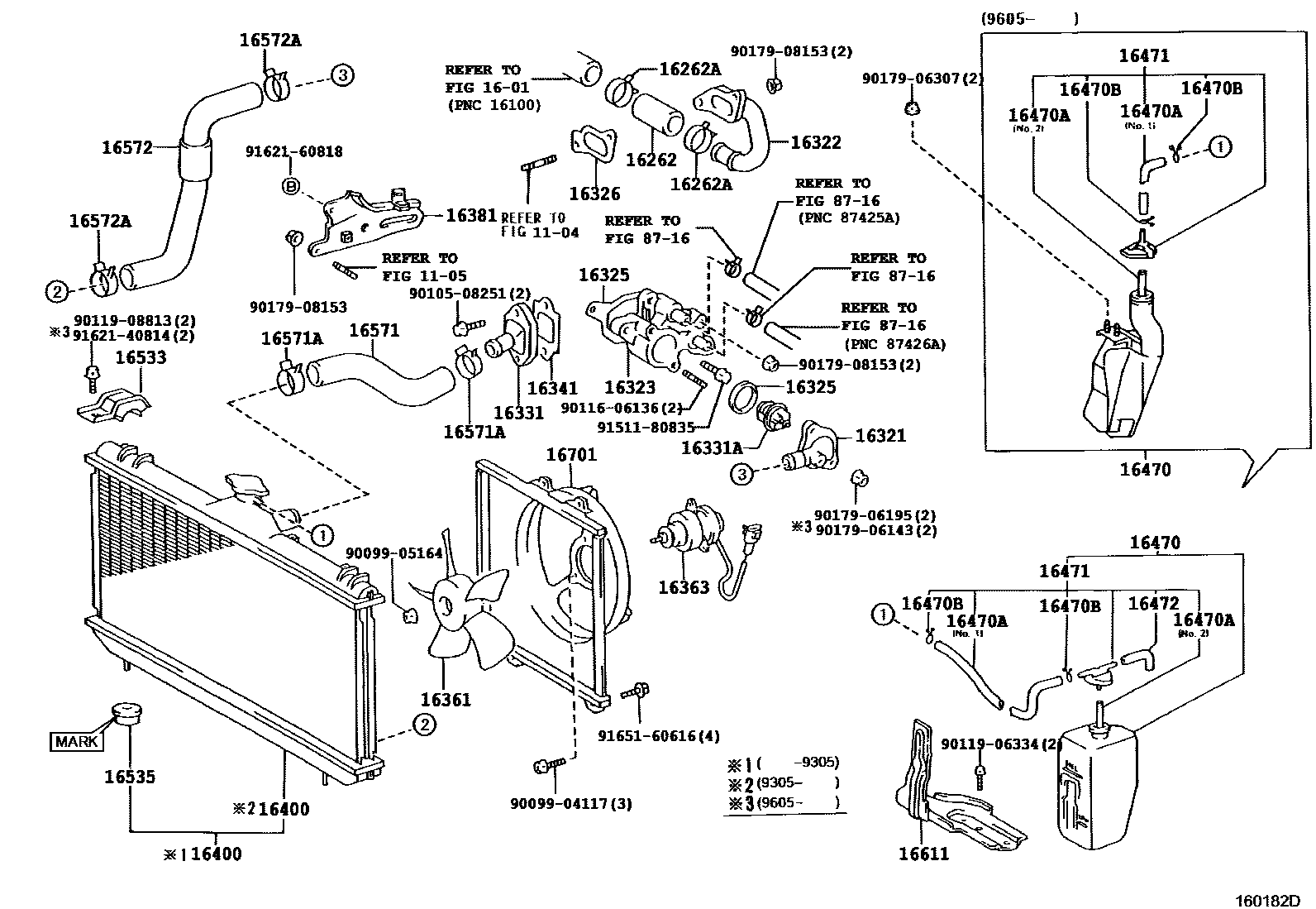 Toyota COROLLA RADIATOR & WATER OUTLET EPC diagram — 160182D