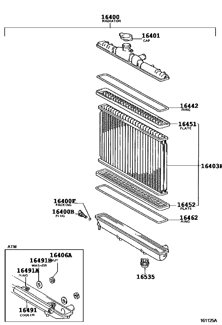 Toyota COROLLA RADIATOR & WATER OUTLET EPC diagram — 161125A