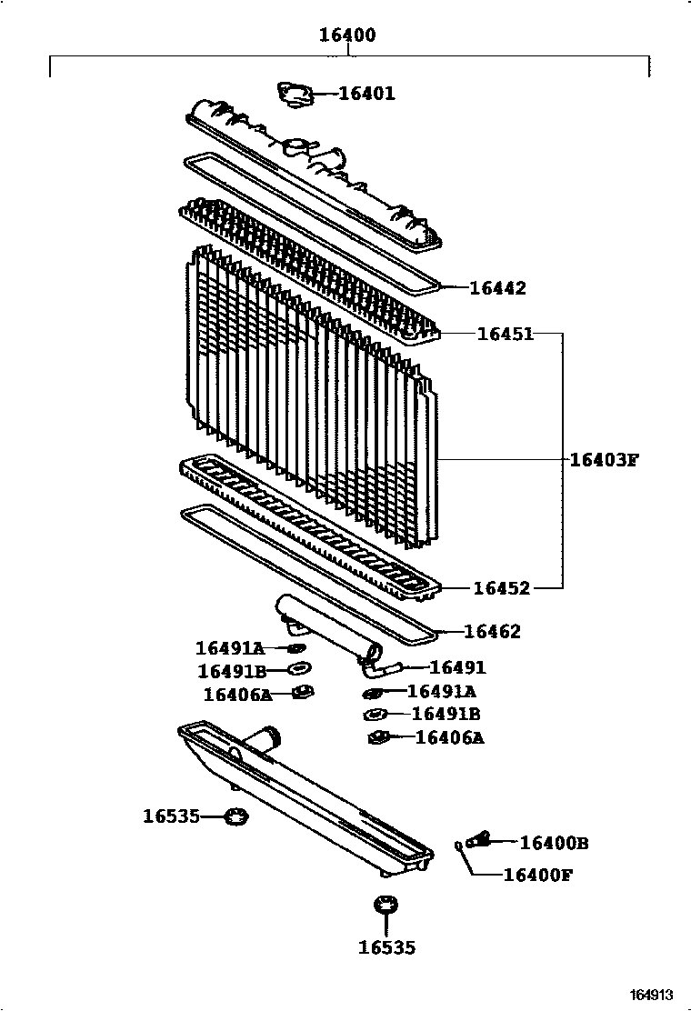 Toyota COROLLA RADIATOR & WATER OUTLET EPC diagram — 164913
