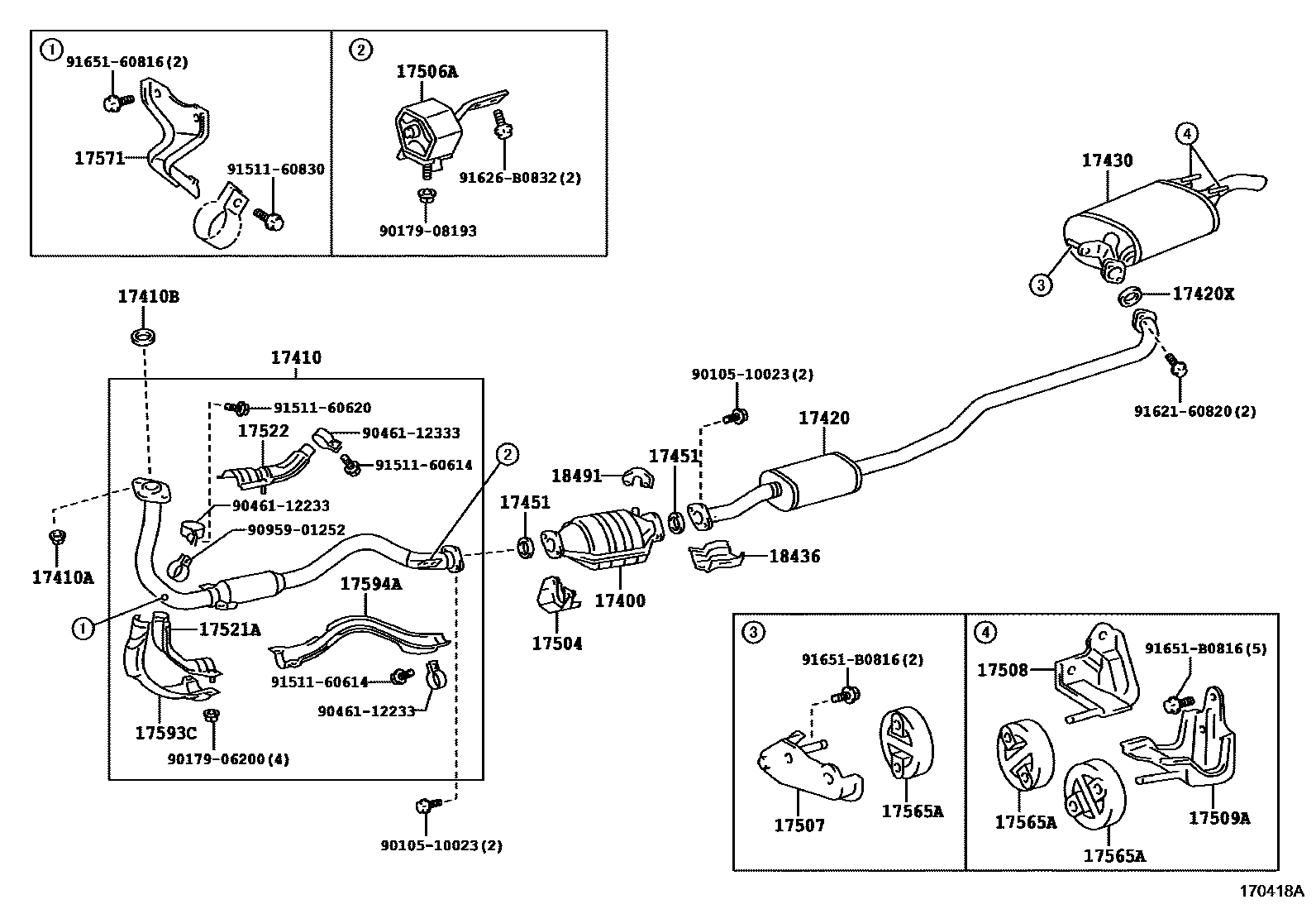 Toyota COROLLA Exhaust Pipe EPC diagram — 170418A