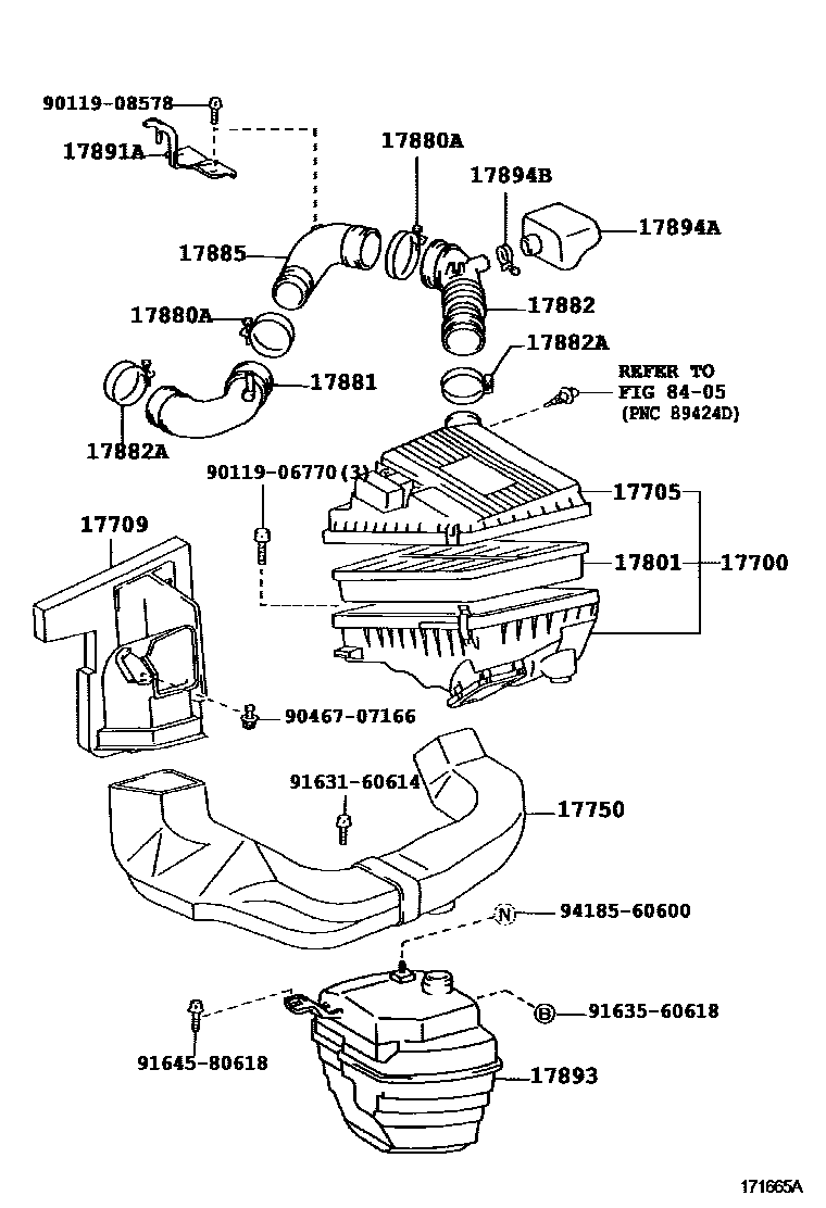 Toyota COROLLA Air Cleaner EPC diagram — 171665A