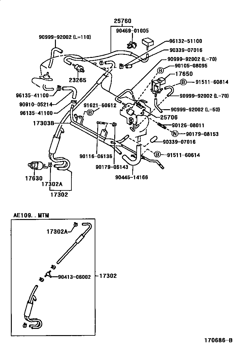 Toyota COROLLA vacuum tube EPC diagram — 170686B