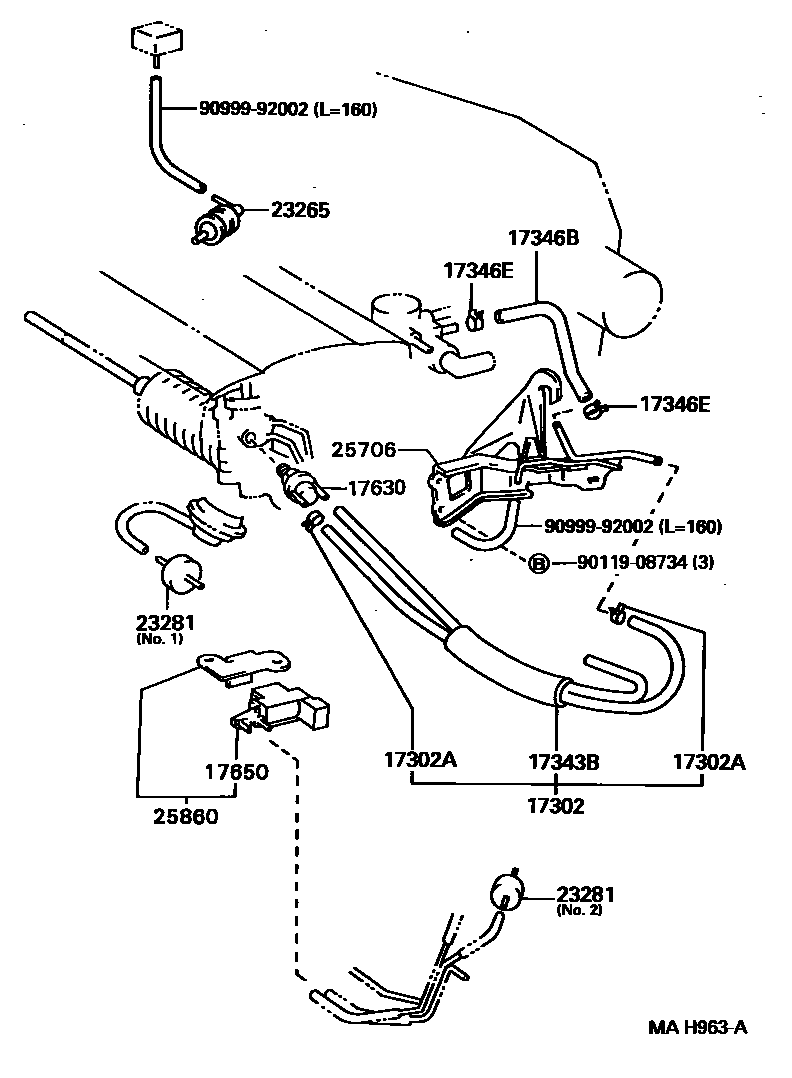 Toyota COROLLA vacuum tube EPC diagram — MAH963A
