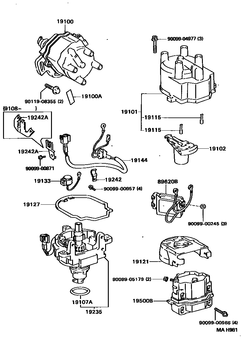 Toyota COROLLA 分电器 EPC diagram — MAH981