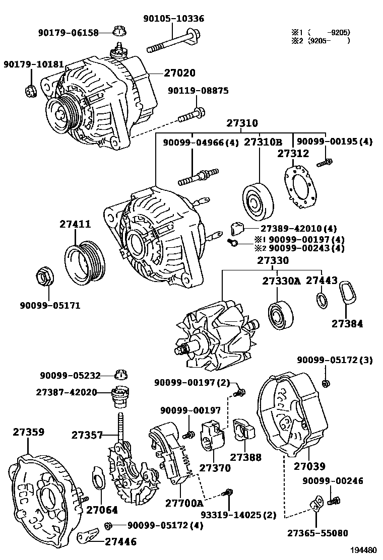 Toyota COROLLA Alternator EPC diagram — 194480