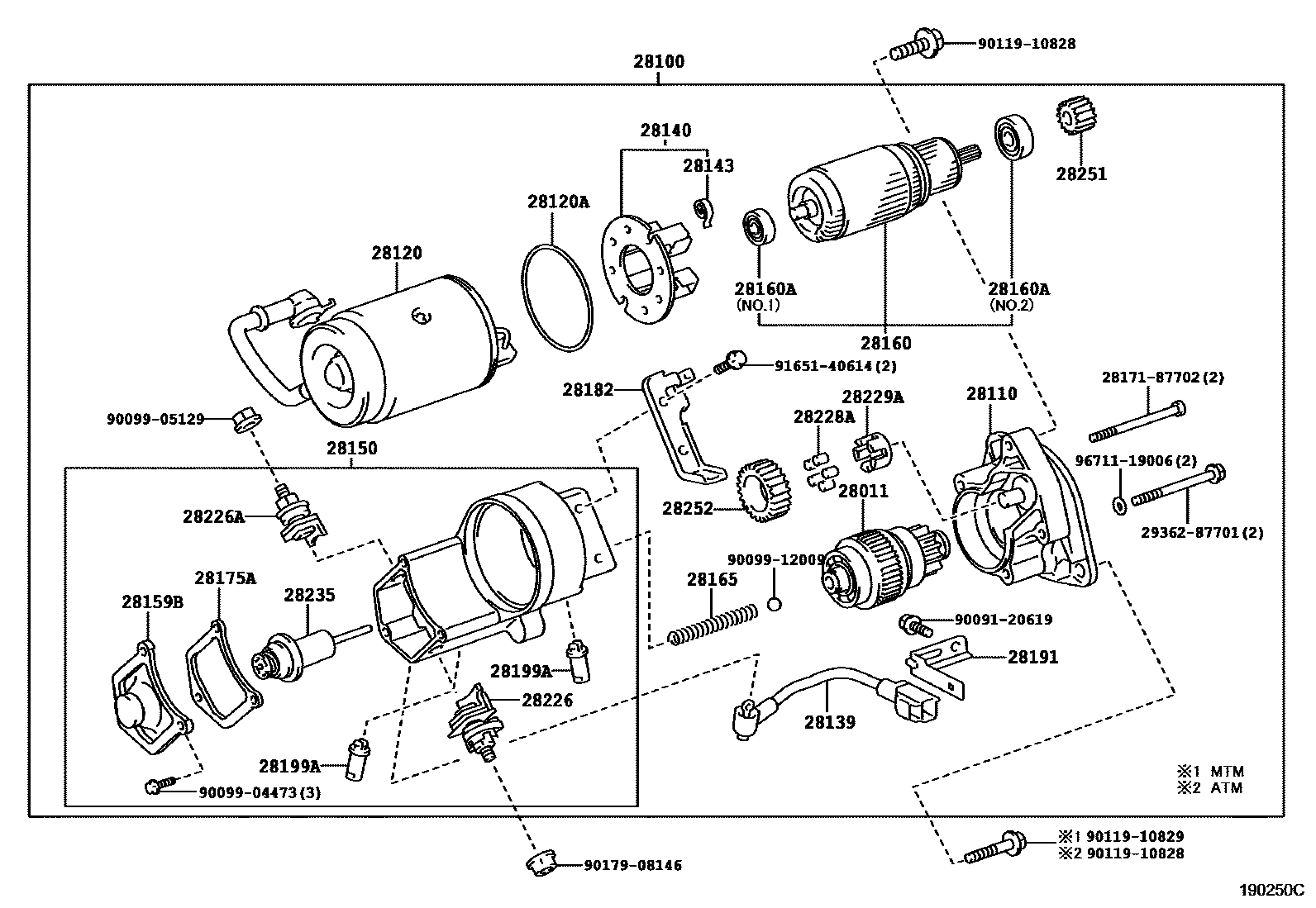 Toyota COROLLA 起动机 EPC diagram — 190250C