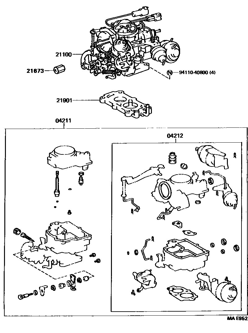 Toyota COROLLA carburetor assembly EPC diagram — MAE952