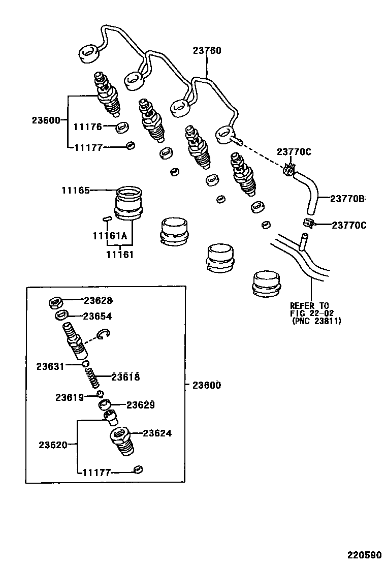 Toyota COROLLA 喷油嘴 EPC diagram — 220590