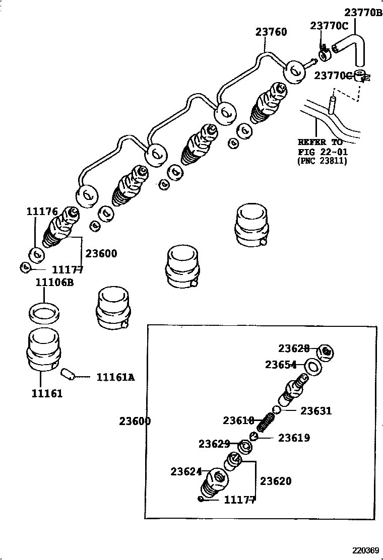Toyota COROLLA 喷油嘴 EPC diagram — 223069