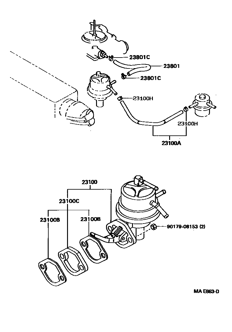 Toyota COROLLA 燃油泵和燃油管 EPC diagram — MAE863D