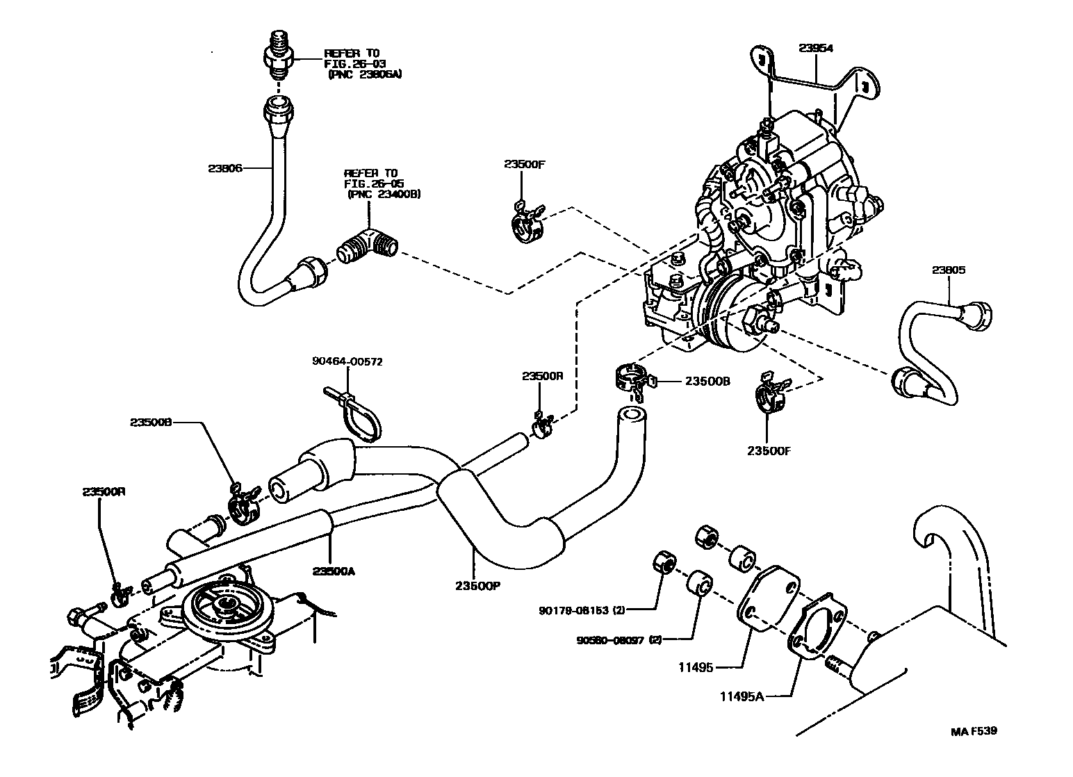 Toyota COROLLA LPG(化油器)燃油管 EPC diagram — MAF539