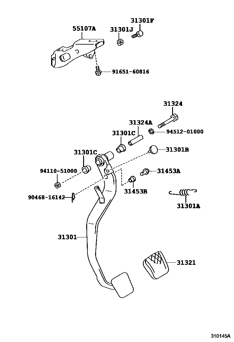 Toyota COROLLA 离合器踏板和挠性软管 EPC diagram — 310145A