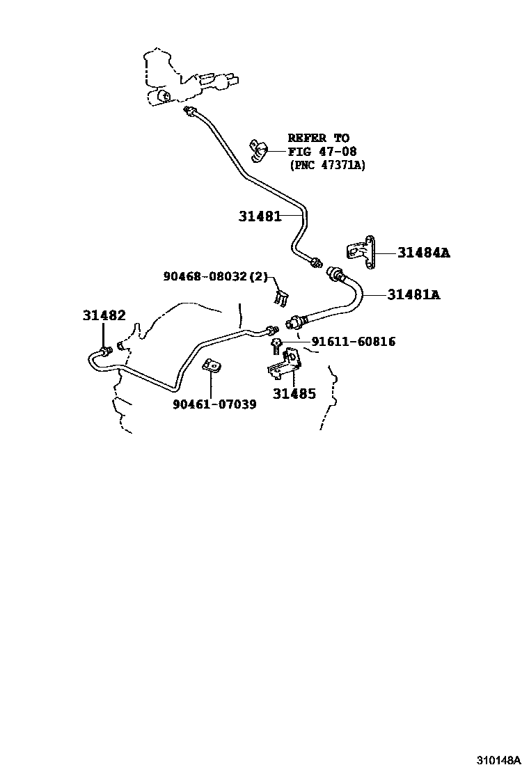 Toyota COROLLA 离合器踏板和挠性软管 EPC diagram — 310148A