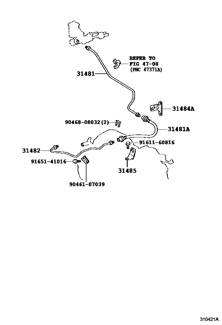 Toyota COROLLA 离合器踏板和挠性软管 EPC diagram — 310421A